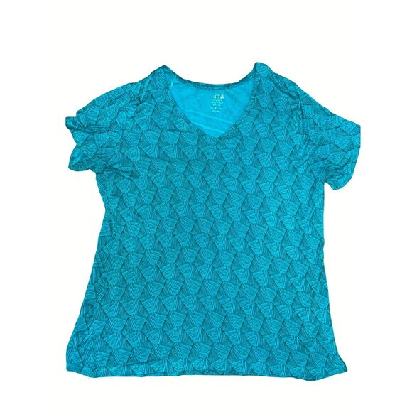 Apt 9 Modern Essential V Neck Short Sleeve Top Teal Geometric Pattern Rayon XLG - Picture 8 of 9